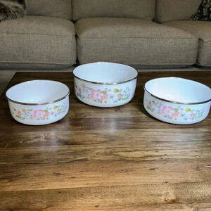VTG Kobe Mixing Bowl Set of 3 Floral Pastel Enamel Nesting Flower Bowls JcPenny